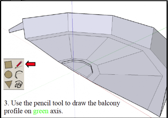 Use pencil tool to draw the Wrap-Around Balcony