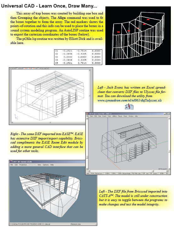 Chart with several tips on Universal CAD