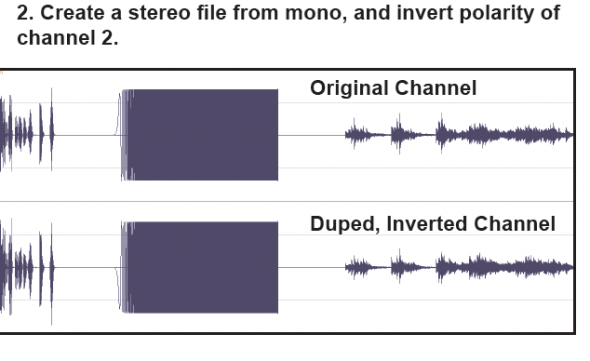 Create a stereo file from mono, and invert polarity of channel 2